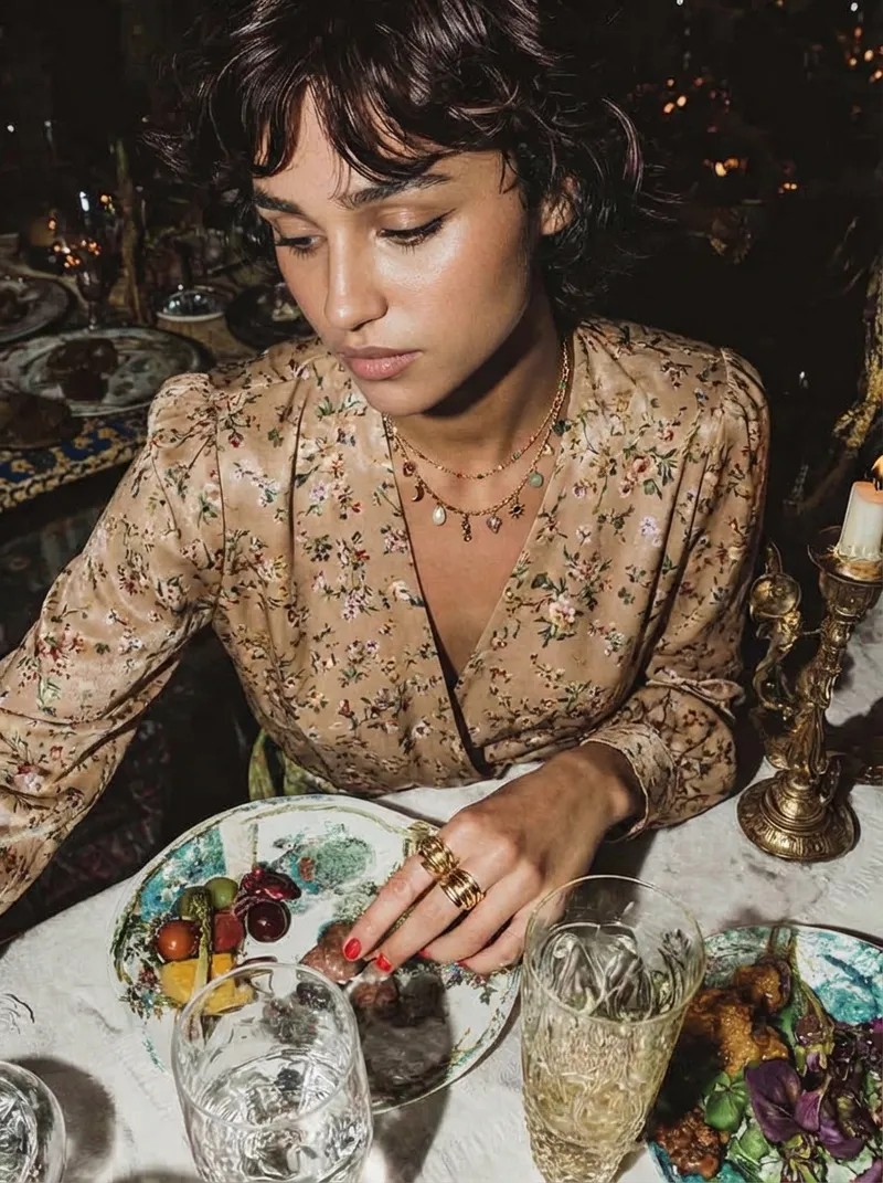 Bohemian Soirée: candlelit dinner, floral vintage dress