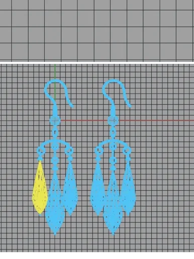 The same chandelier earrings as a NURBS wireframe in a Rhino viewport, generated by FormaNova