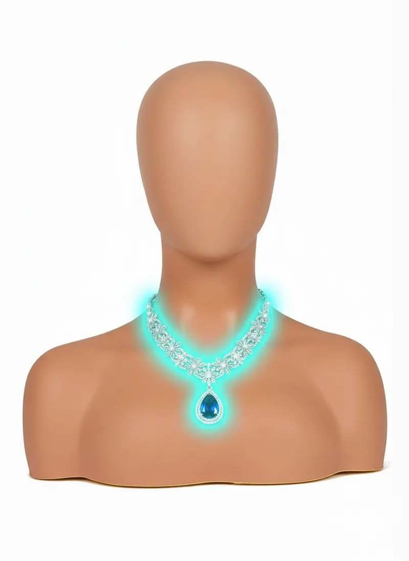 AI-generated model wearing jewelry from the same input image